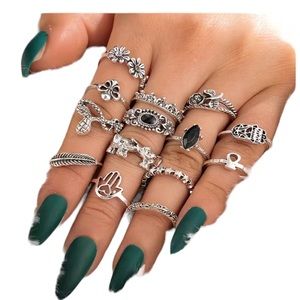 14 Piece Silver Ring Set